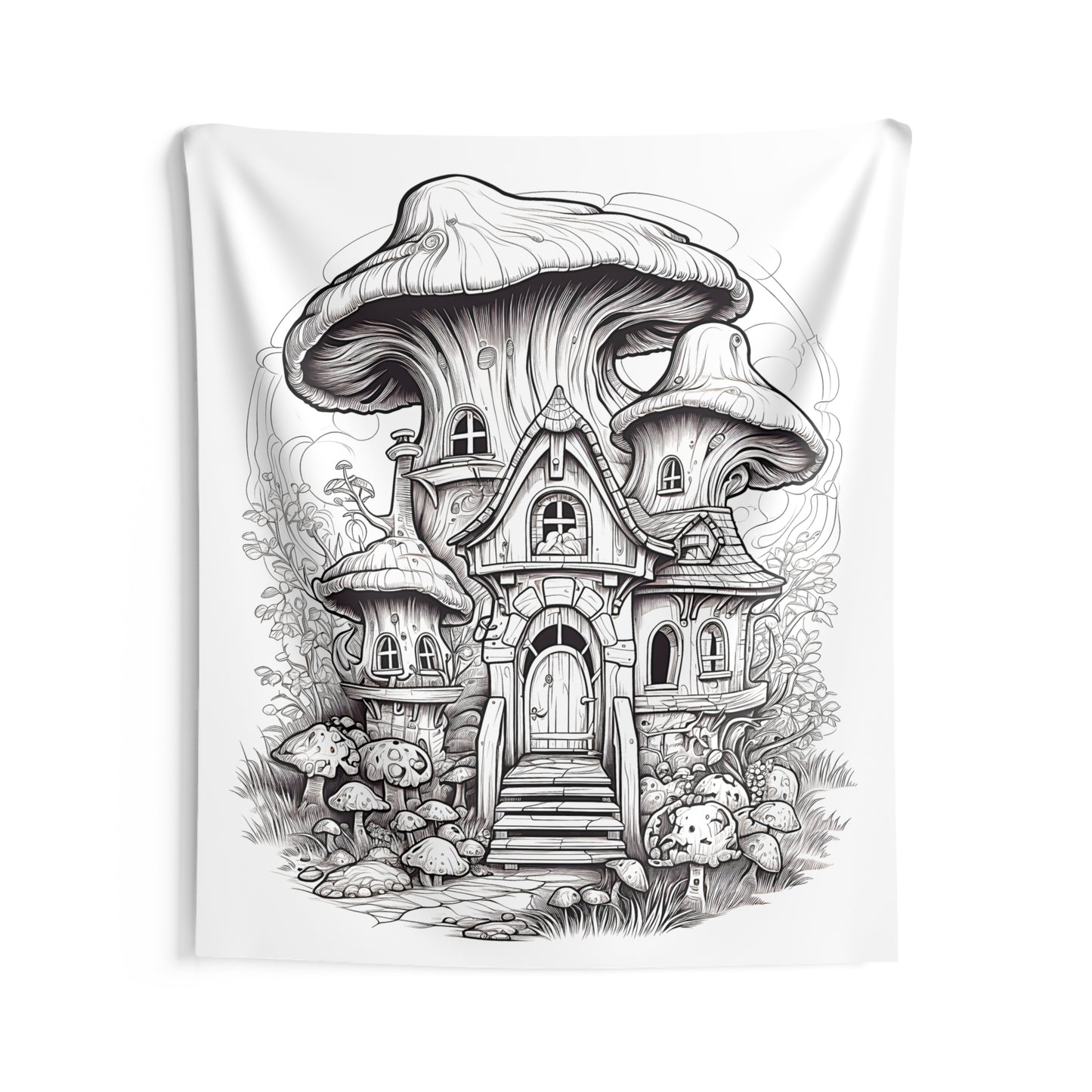 Indoor Wall Tapestries Coloring Kit with 10 Fabric Markers - Mushroom House