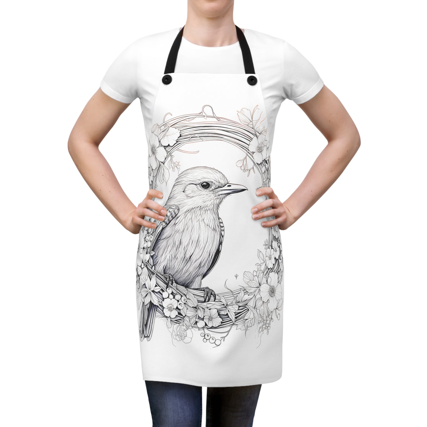 Apron Coloring Kit with 10 Fabric Markers - Bird in Floral Wreath