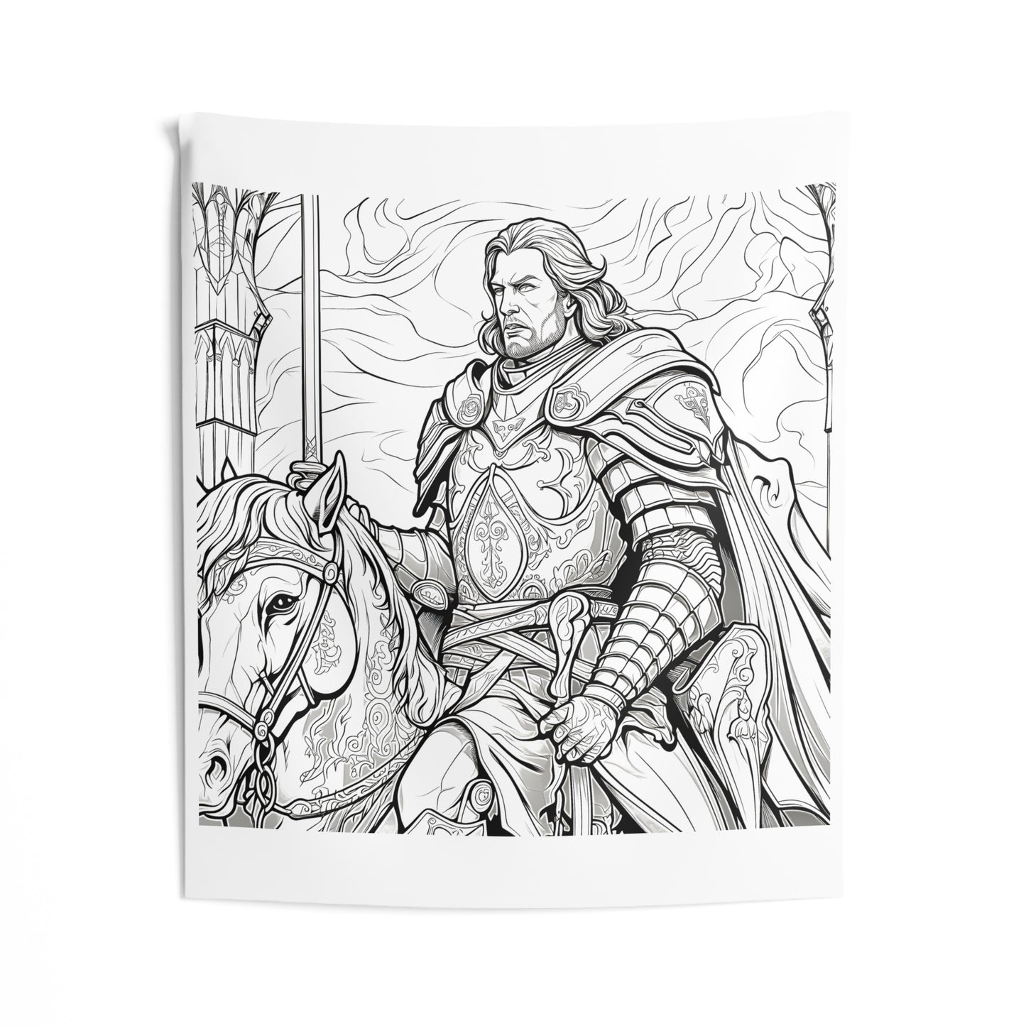 Indoor Wall Tapestries Coloring Kit with 10 Fabric Markers - Armored Knight on Horseback