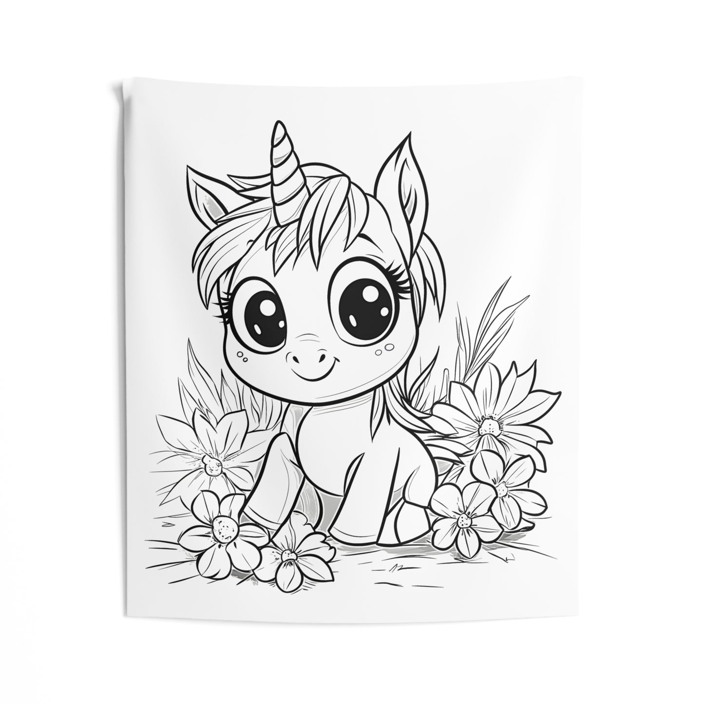 Indoor Wall Tapestries Coloring Kit with 10 Fabric Markers - Baby Unicorn in Flowers