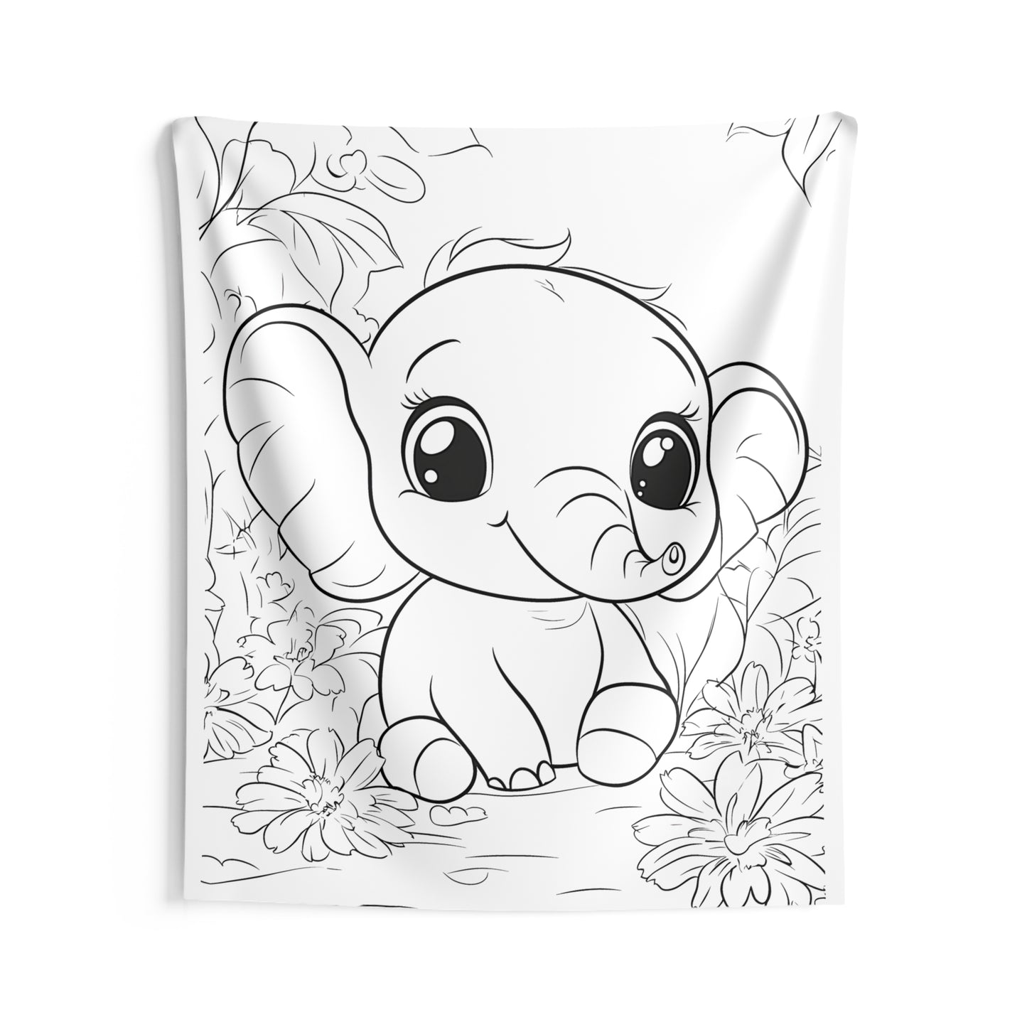 Indoor Wall Tapestries Coloring Kit with 10 Fabric Markers - Baby Elephant in Nature