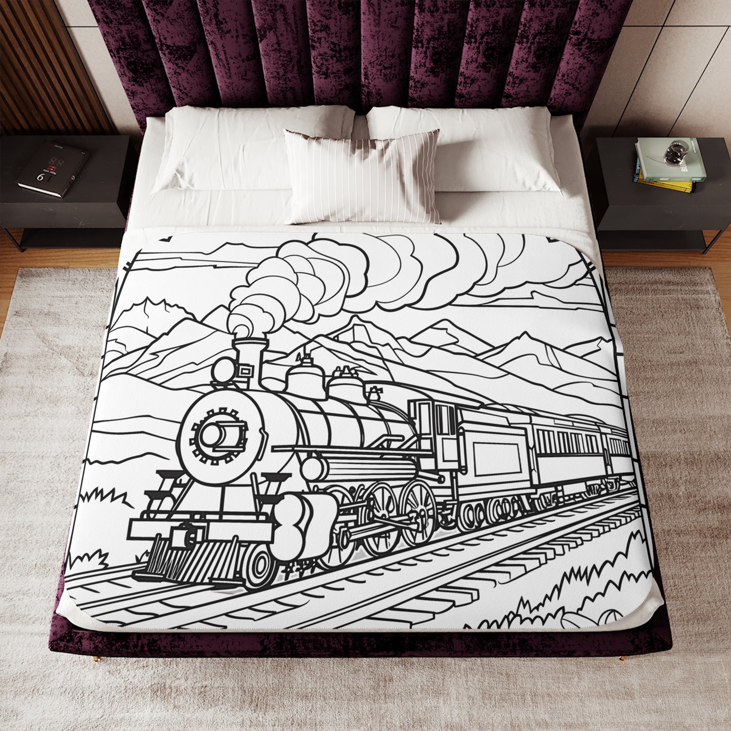 Blanket Coloring Kit with 10 Fabric Markers - Steam Train with Mountains