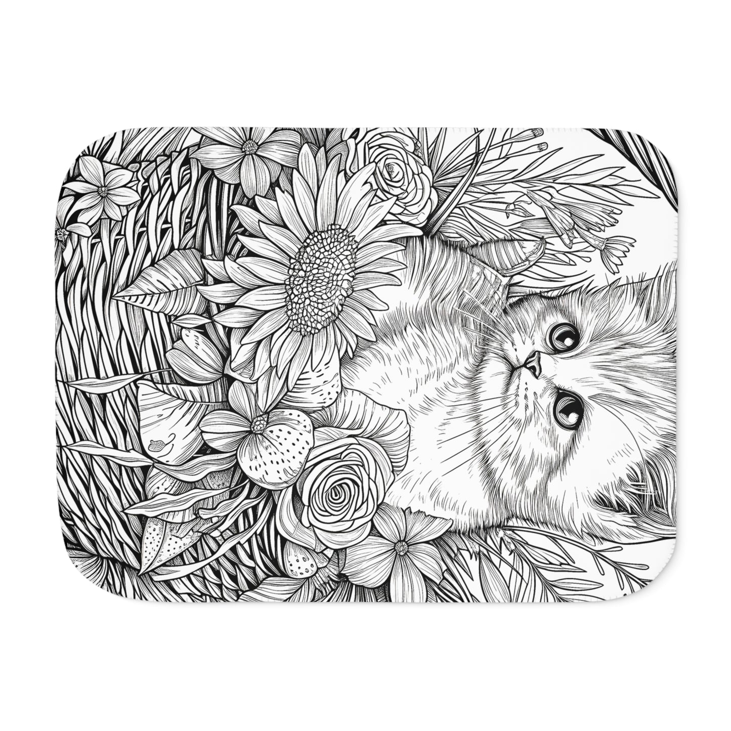 Blanket Coloring Kit with 10 Fabric Markers - Cat in Flower Basket