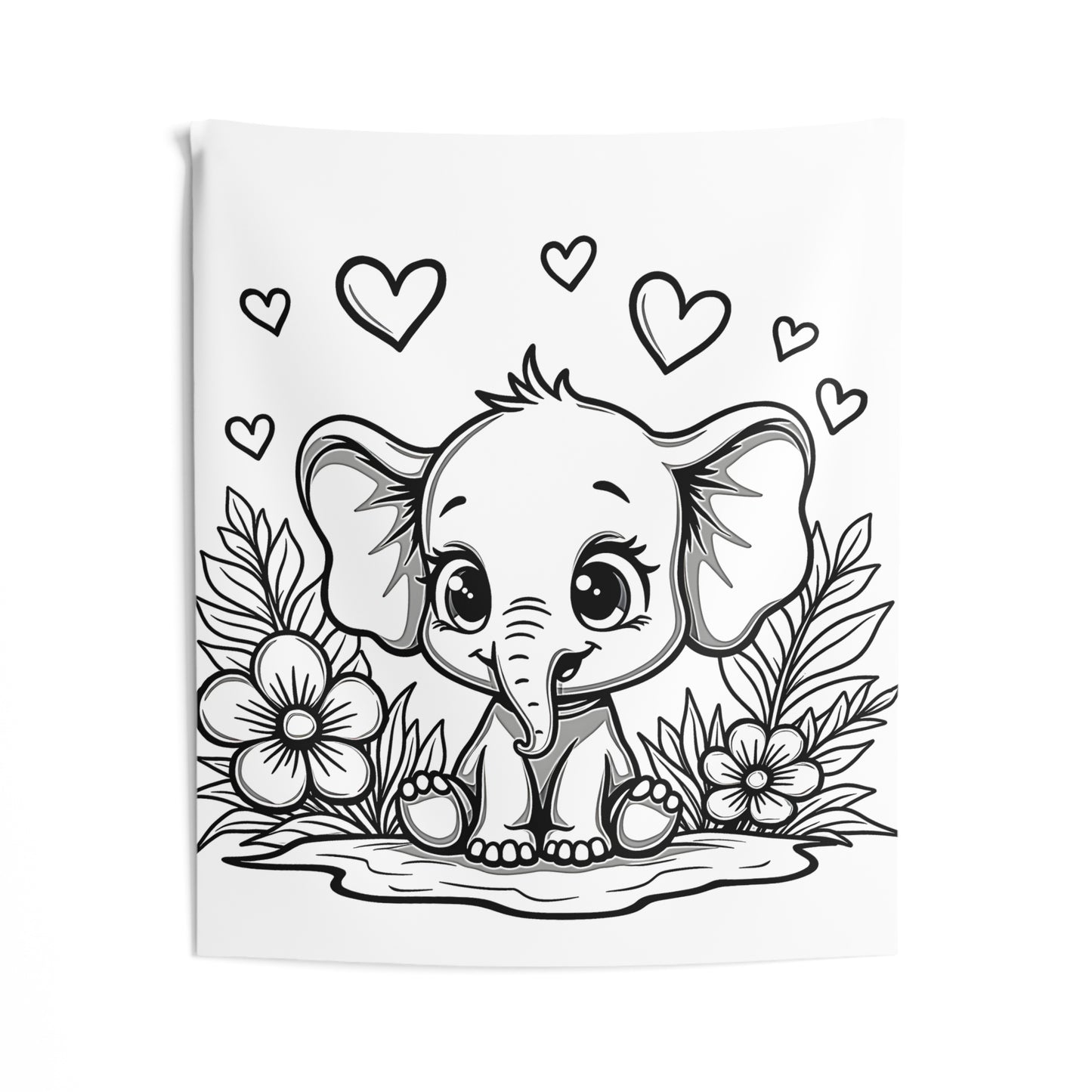 Indoor Wall Tapestries Coloring Kit with 10 Fabric Markers - Cute Elephant