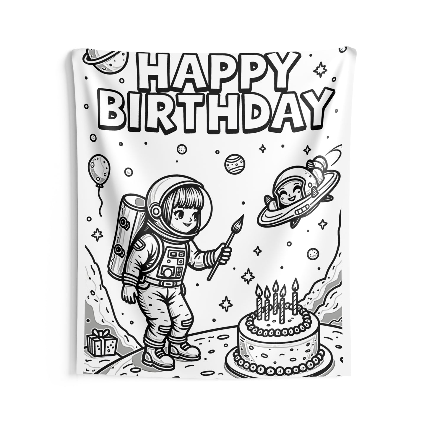 Indoor Wall Tapestries Coloring Kit with 10 Fabric Markers - Astronaut Birthday Celebration