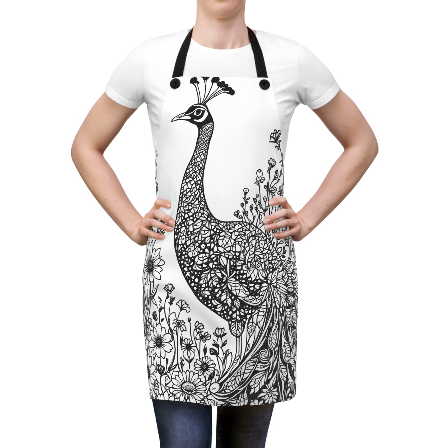Apron Coloring Kit with 10 Fabric Markers - Peacock in Floral Garden