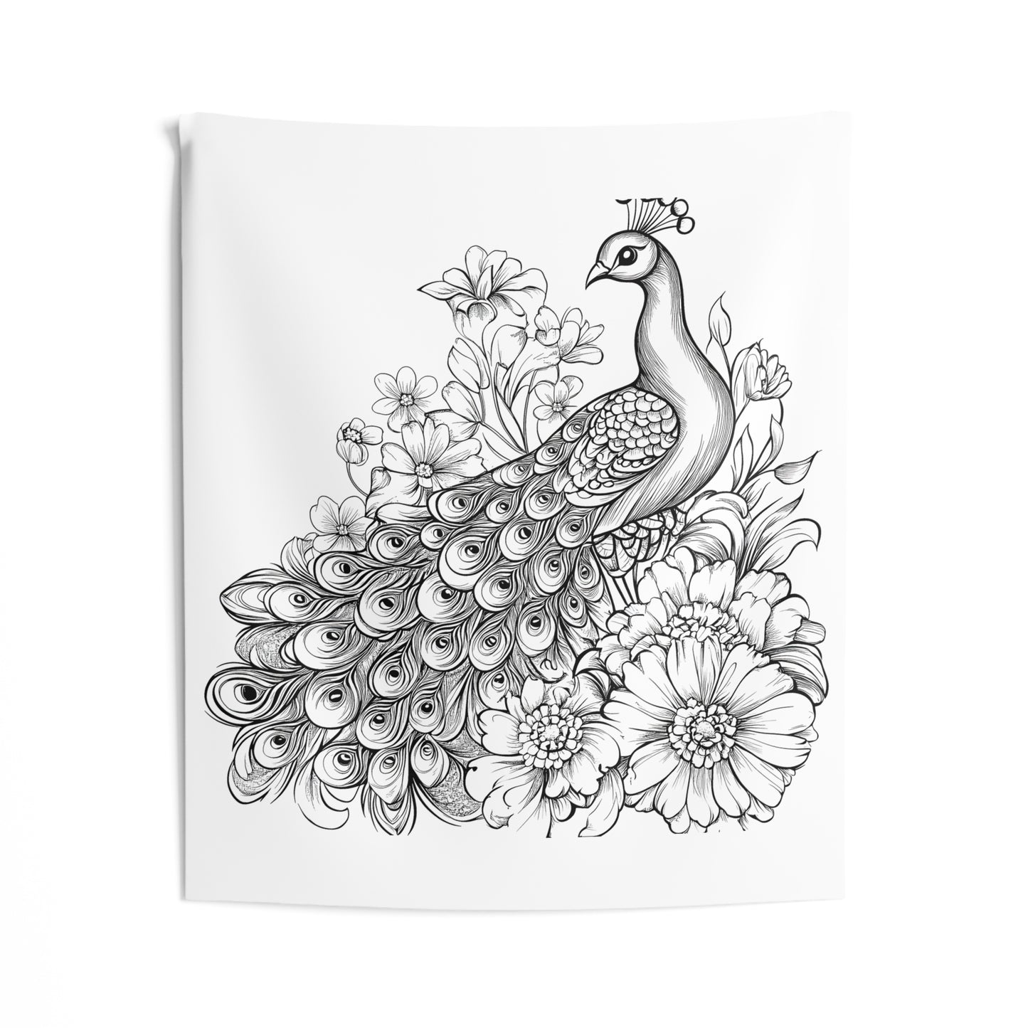 Indoor Wall Tapestries Coloring Kit with 10 Fabric Markers - Peacock with Flowers