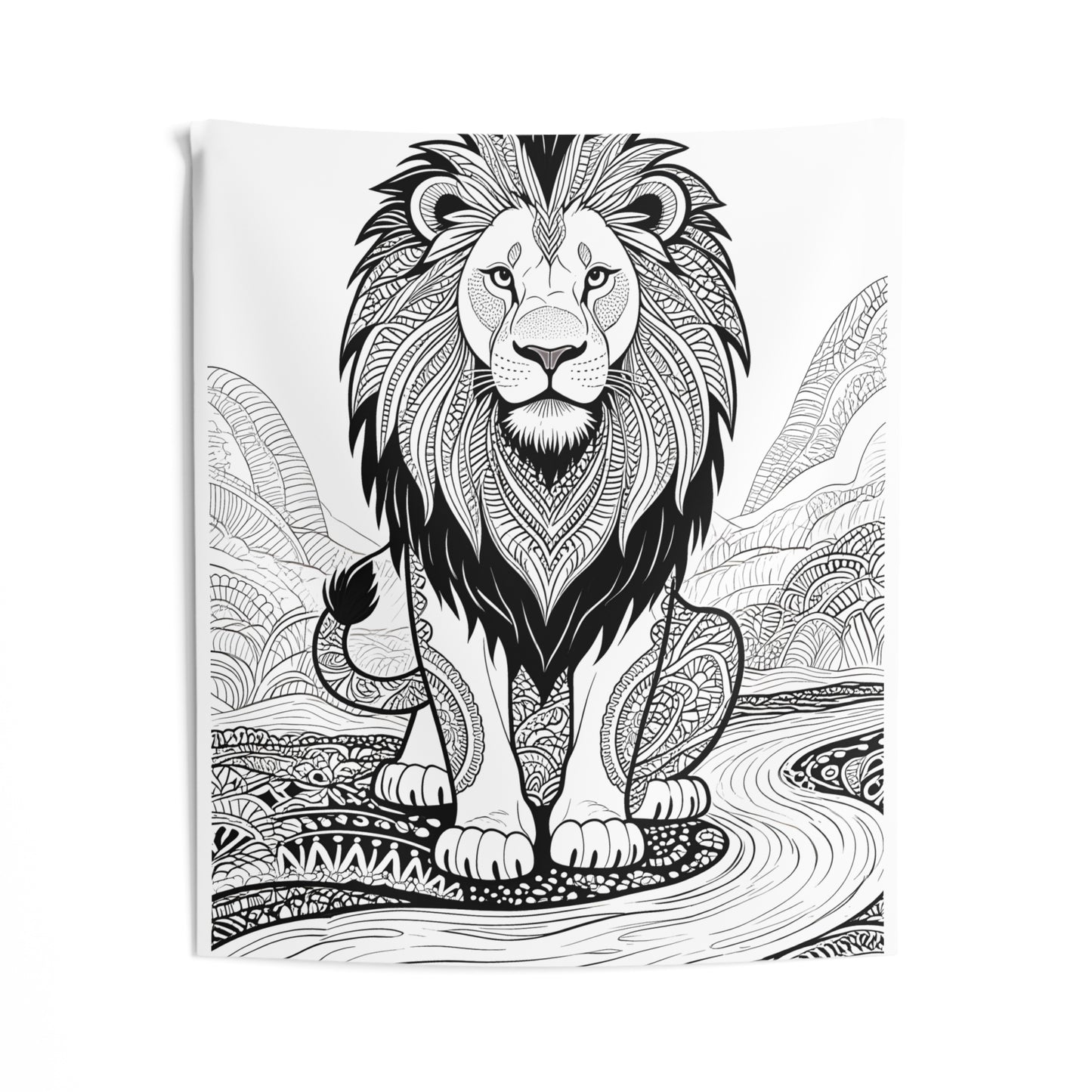 Indoor Wall Tapestries Coloring Kit with 10 Fabric Markers - Intricate Lion