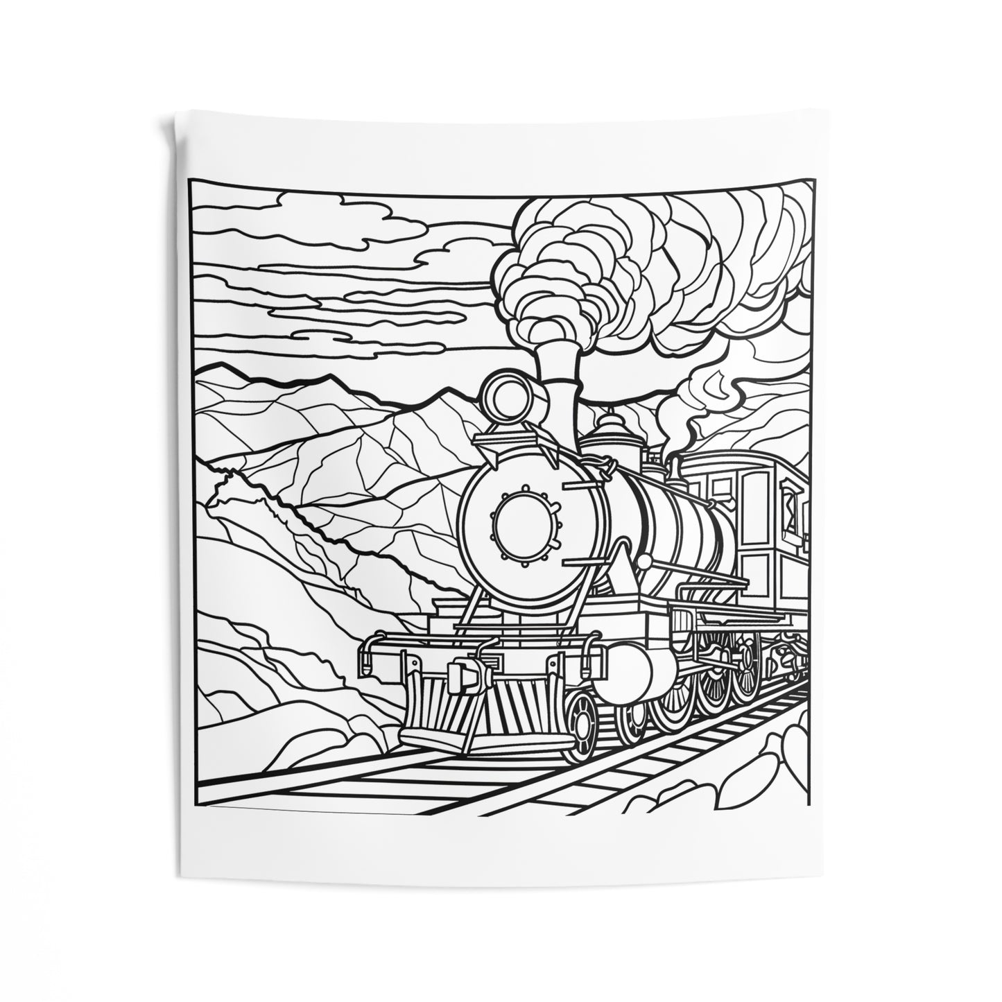 Indoor Wall Tapestries Coloring Kit with 10 Fabric Markers - Steam Train