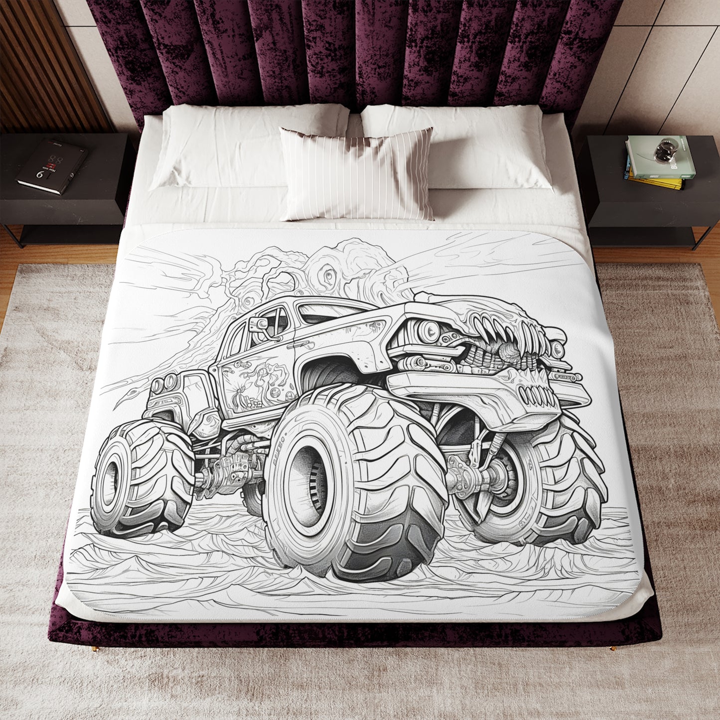 Blanket Coloring Kit with 10 Fabric Markers - Monster Truck