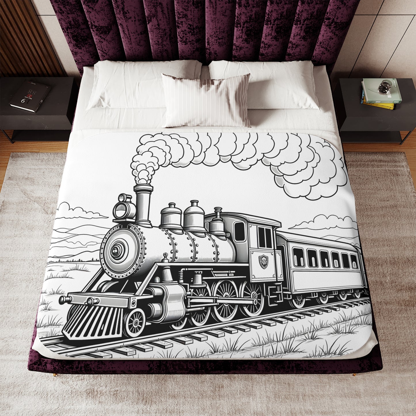 Blanket Coloring Kit with 10 Fabric Markers - Steam Locomotive