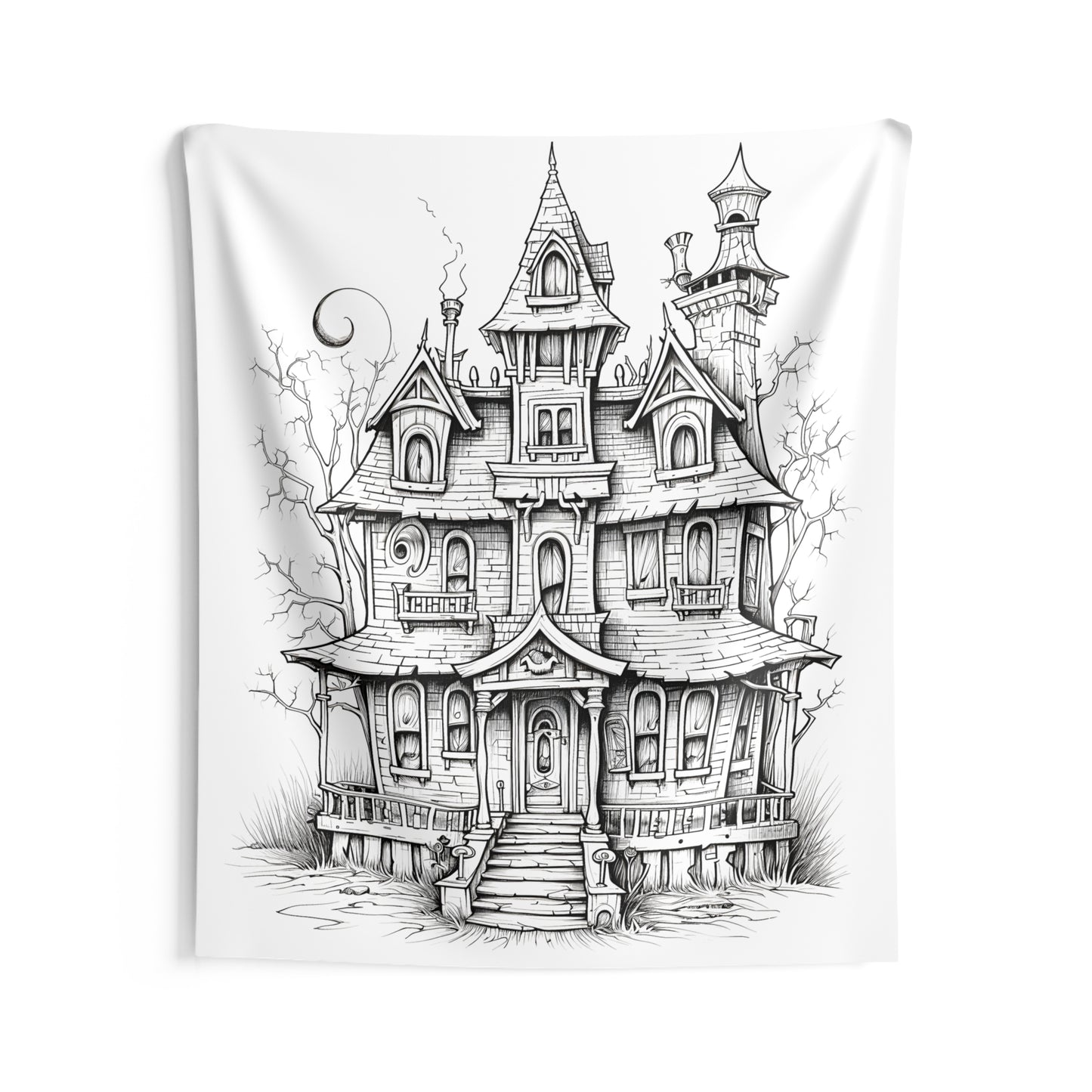 Indoor Wall Tapestries Coloring Kit with 10 Fabric Markers - Spooky Mansion