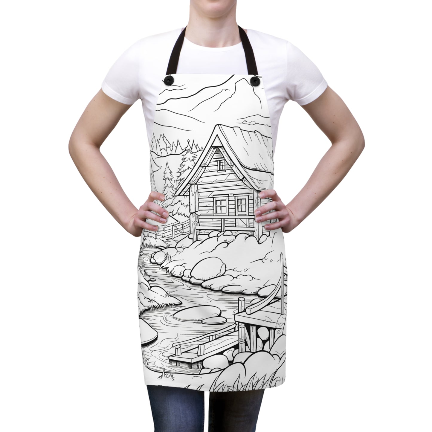 Apron Coloring Kit with 10 Fabric Markers - Mountain Cabin