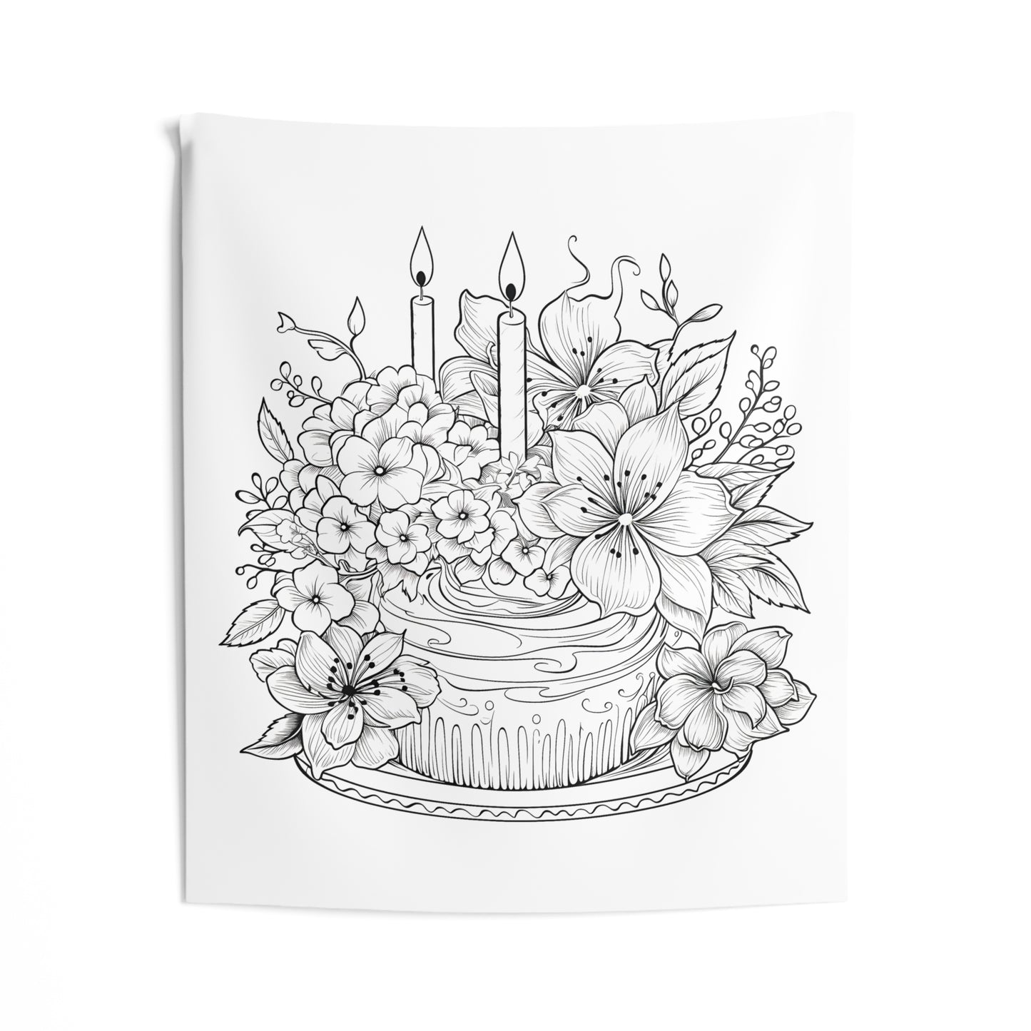 Indoor Wall Tapestries Coloring Kit with 10 Fabric Markers - Birthday Cake with Flowers