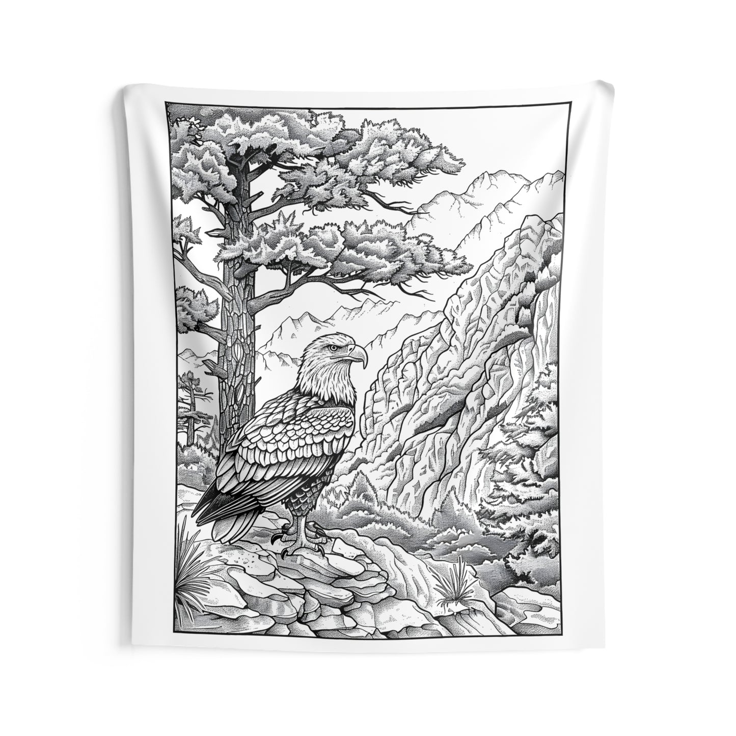 Indoor Wall Tapestries Coloring Kit with 10 Fabric Markers - Eagle and Mountain Scenery