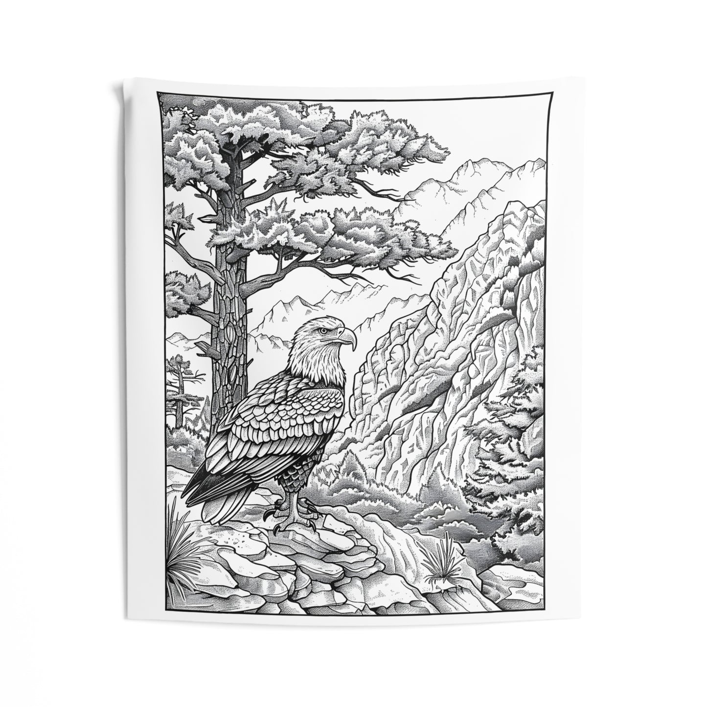 Indoor Wall Tapestries Coloring Kit with 10 Fabric Markers - Eagle and Mountain Scenery