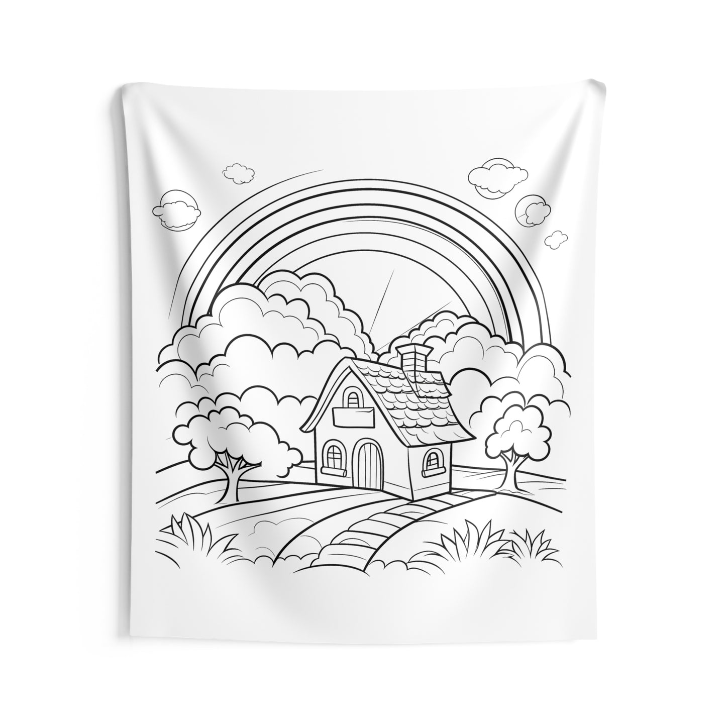 Indoor Wall Tapestries Coloring Kit with 10 Fabric Markers - Rainbow and House