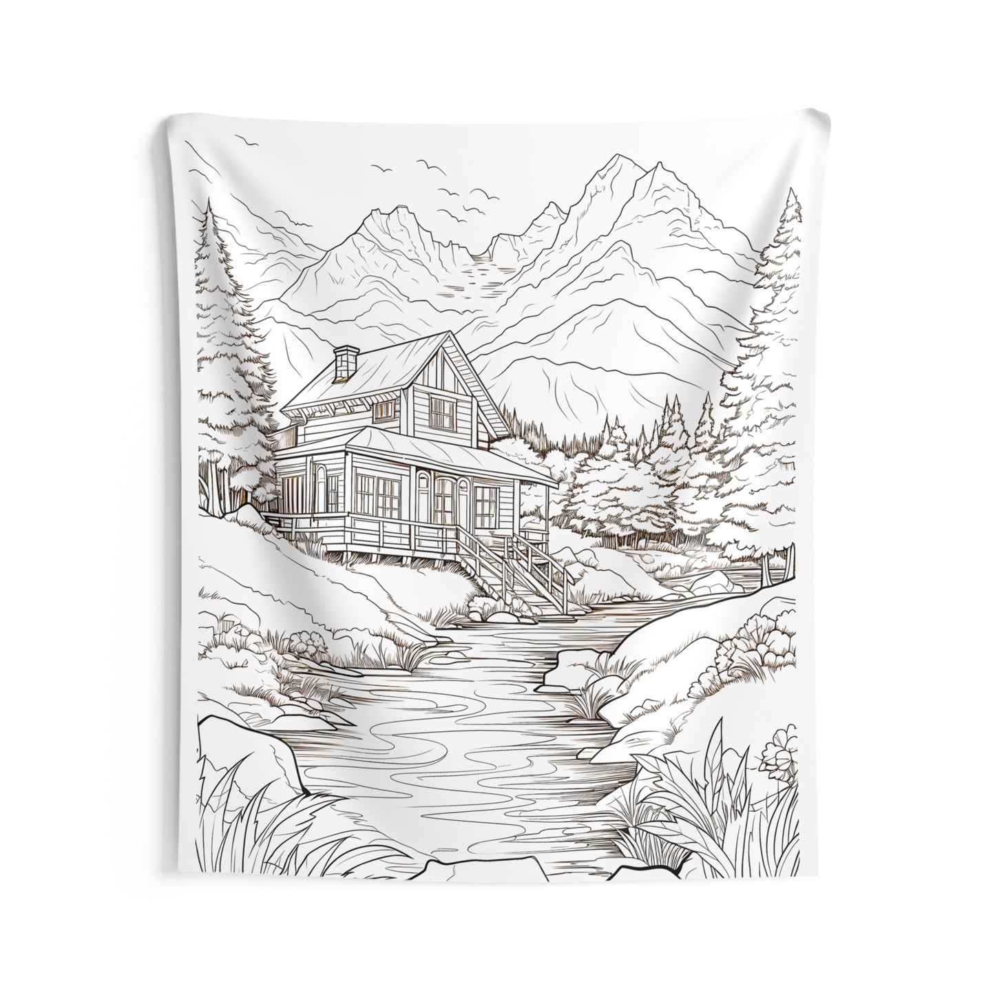 Indoor Wall Tapestries Coloring Kit with 10 Fabric Markers - Mountain Cabin