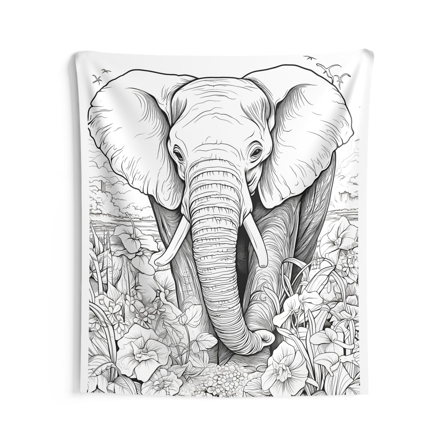 Indoor Wall Tapestries Coloring Kit with 10 Fabric Markers - Elephant in Nature