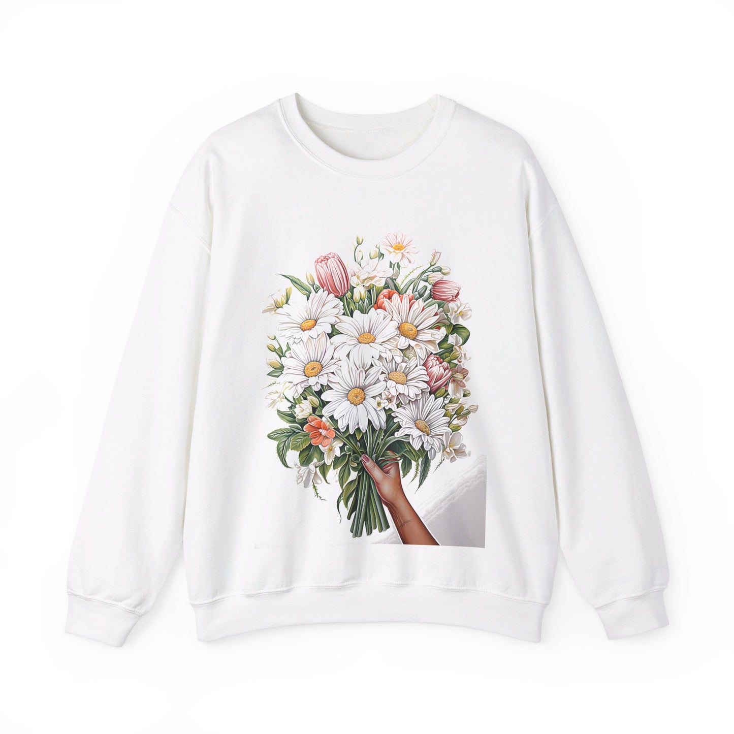 "Sweatshirt with floral pattern on front, long sleeves, and relaxed fit"