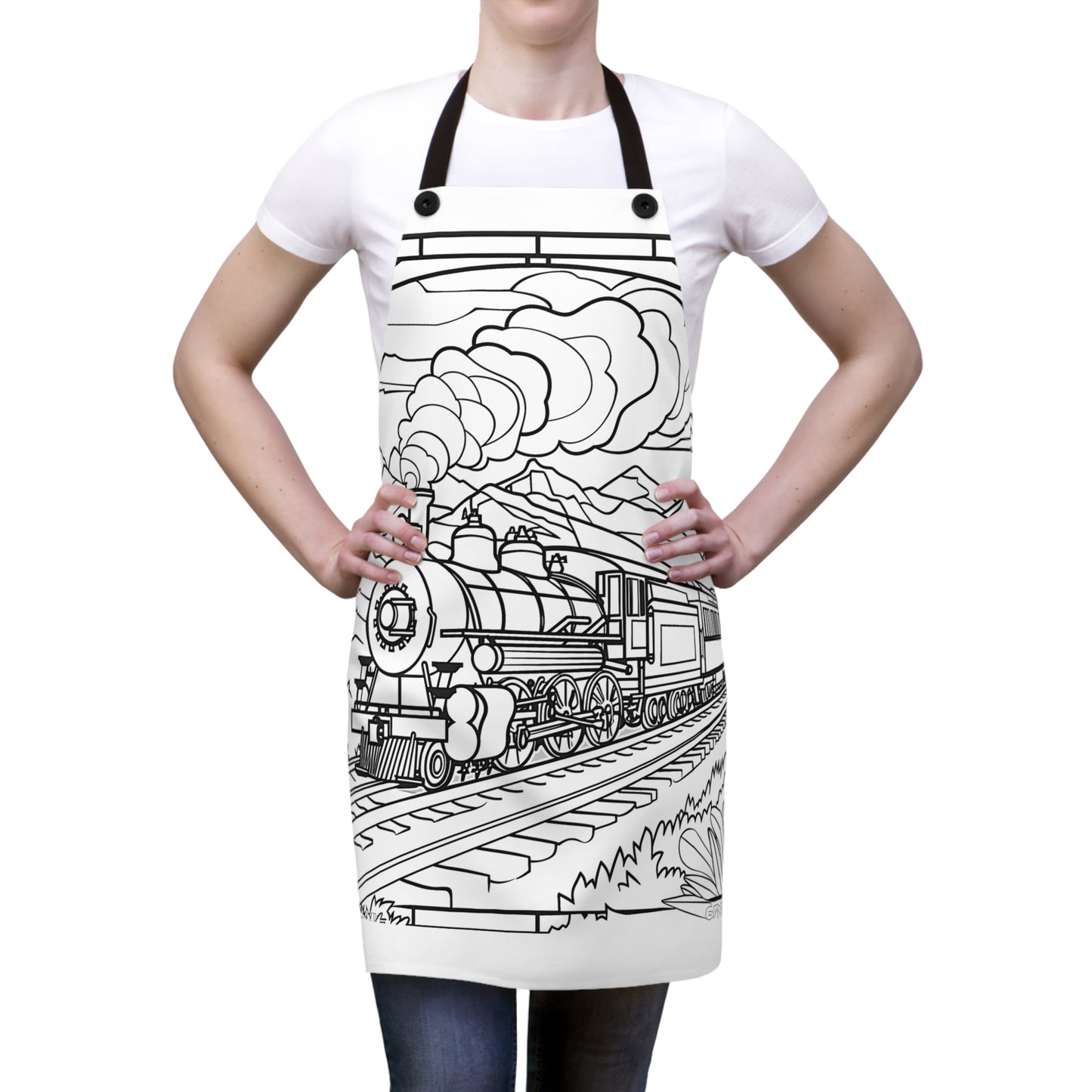 Apron Coloring Kit with 10 Fabric Markers - Steam Train with Mountains