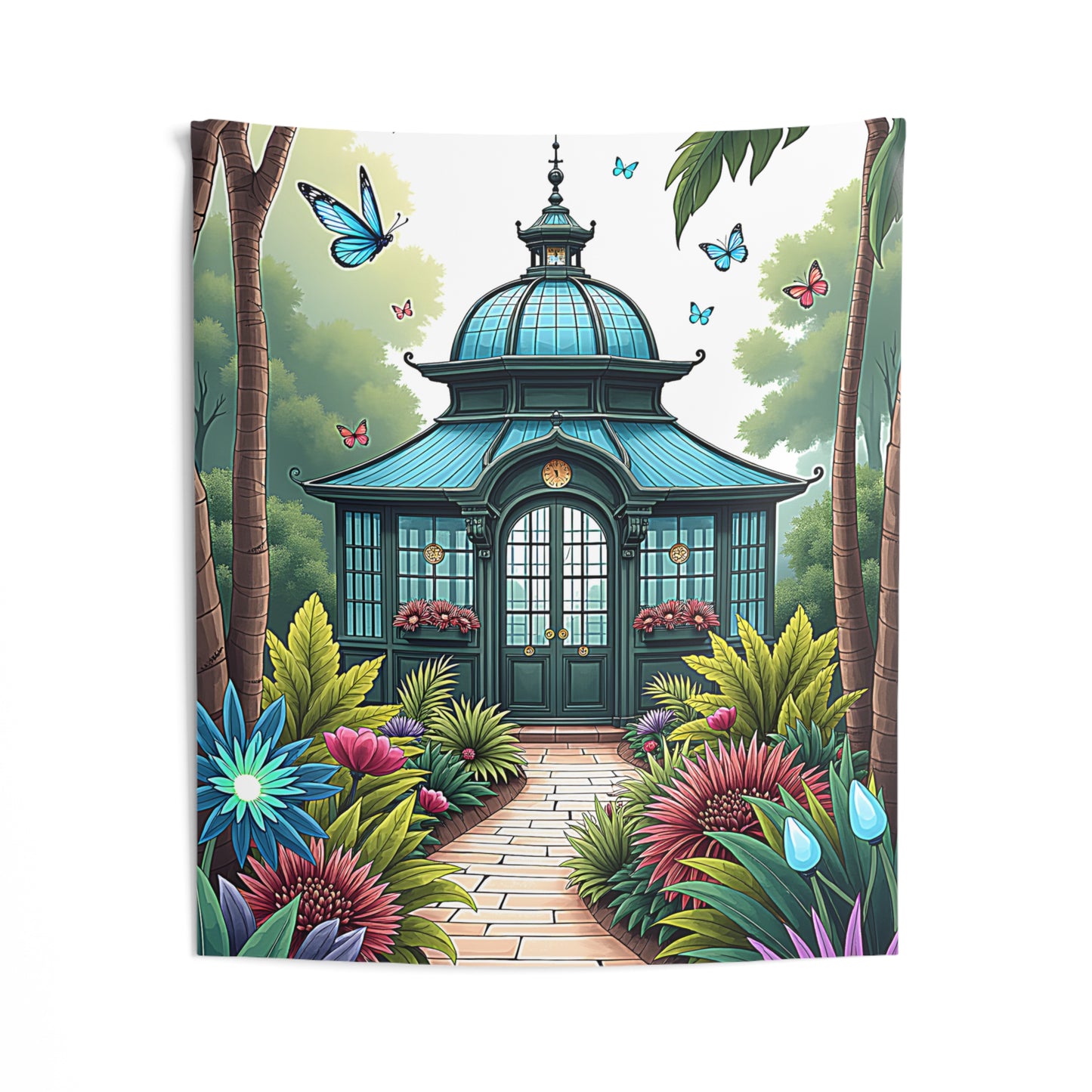 Indoor Wall Tapestries Colorful Graphic Design - Butterflies and Pavilion