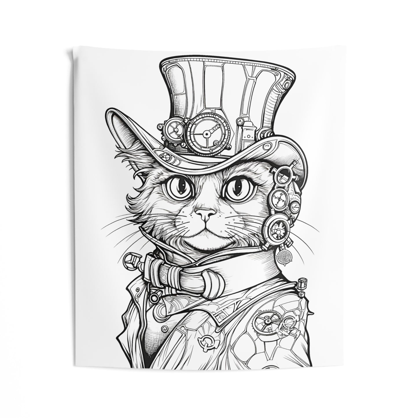 Indoor Wall Tapestries Coloring Kit with 10 Fabric Markers - Steampunk Cat