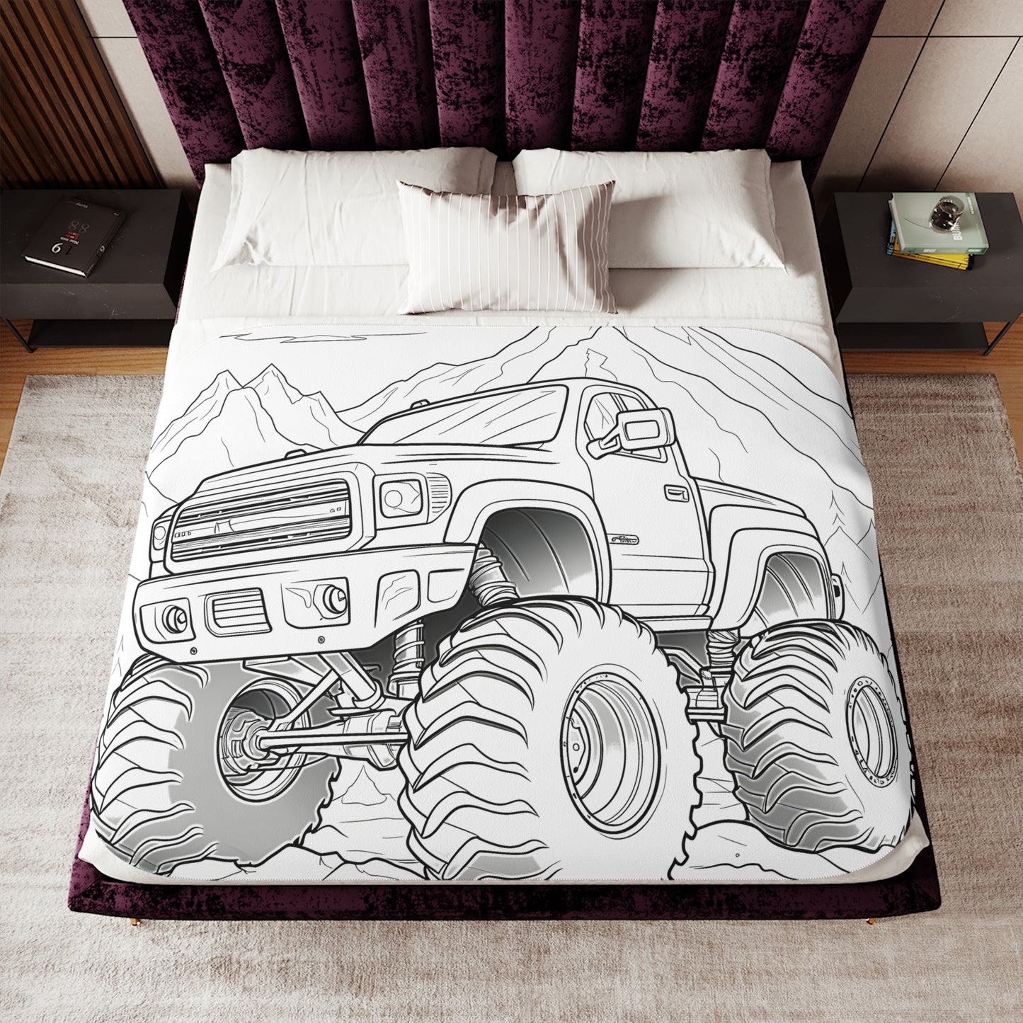 Blanket Coloring Kit with 10 Fabric Markers - Monster Truck