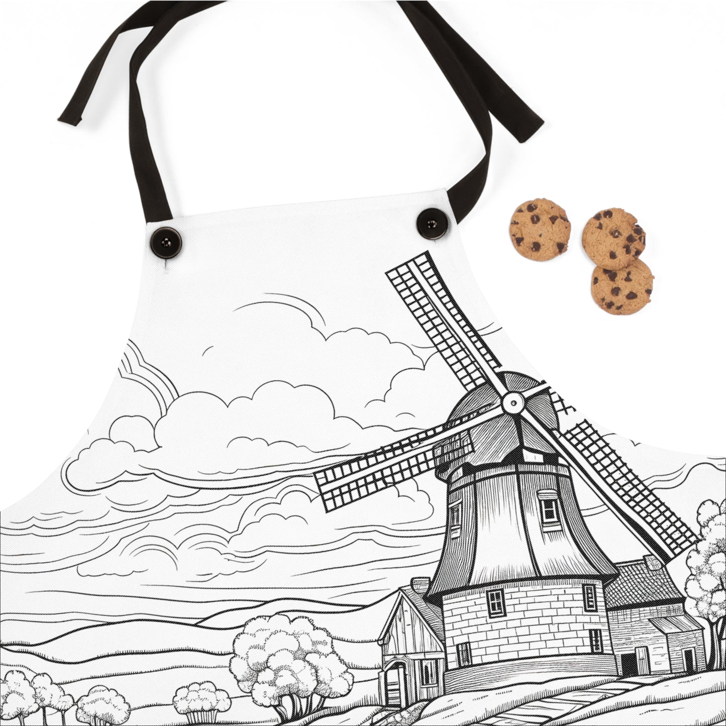 Apron Coloring Kit with 10 Fabric Markers - Windmill Landscape