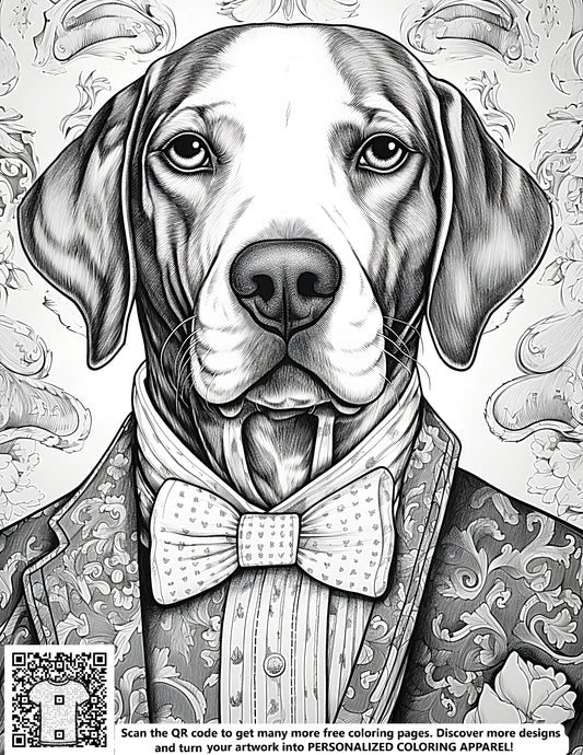 FREE Dog in Formal Suit Coloring Page - Printable Floral Background Download