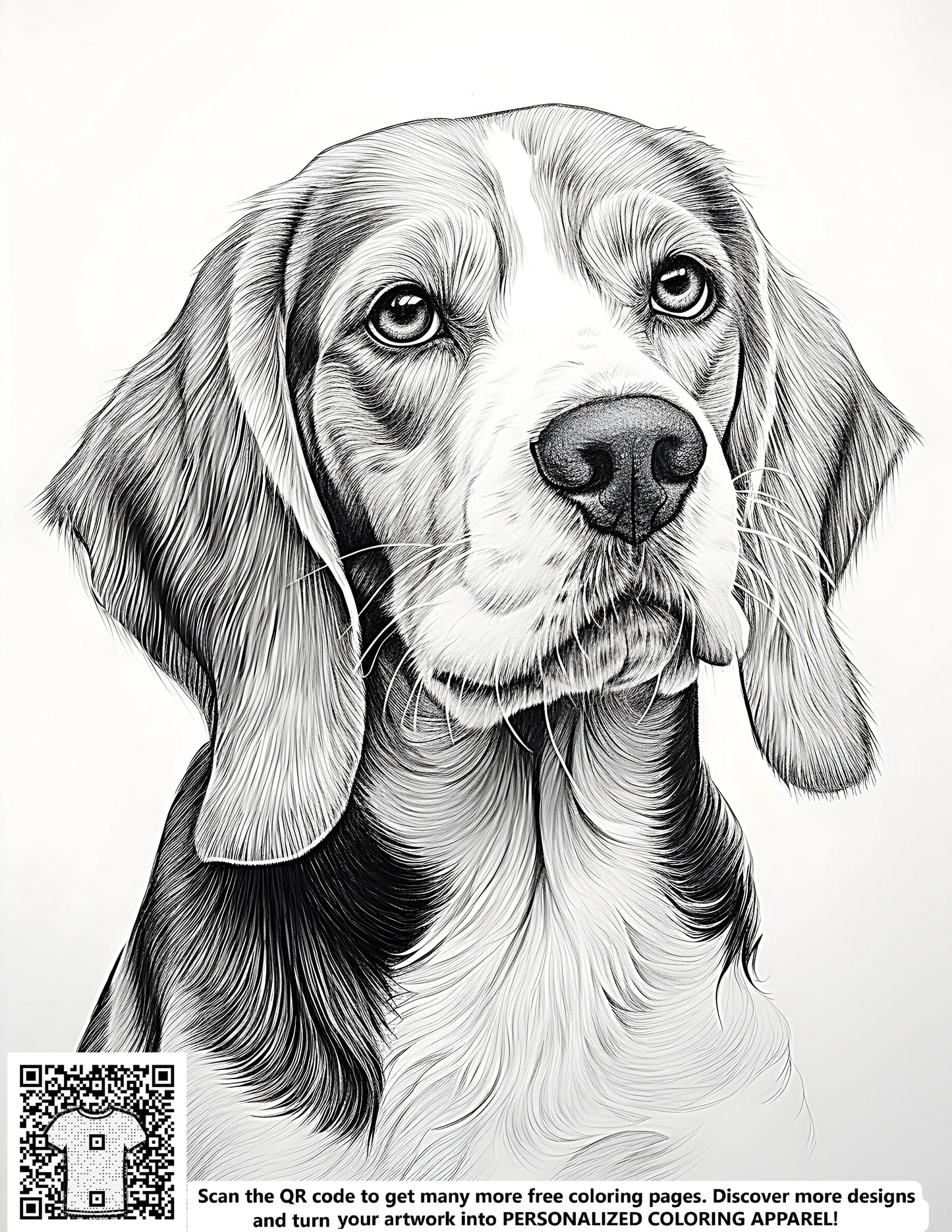 FREE Beagle Dog Coloring Page - Detailed Black-and-White Illustration with Expressive Eyes and Floppy Ears - Download NOW