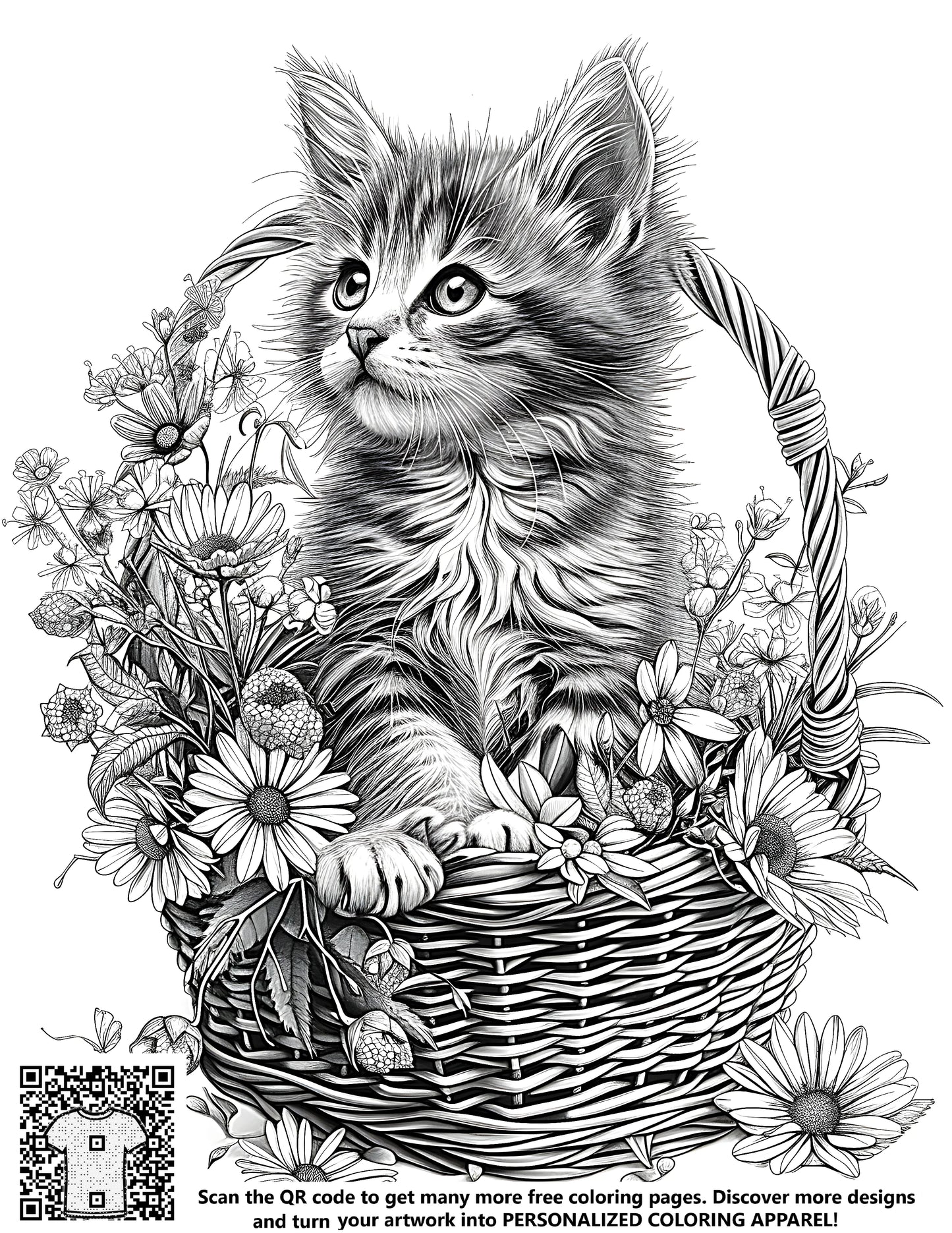 FREE Cute Kitten in Basket Coloring Page - Download NOW