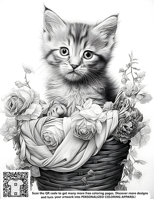 FREE Kitten in Basket Coloring Page - Printable Download