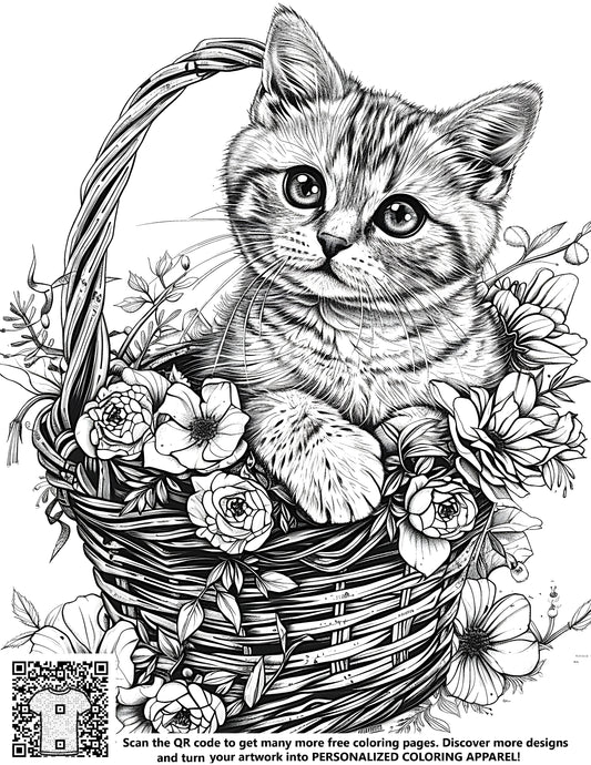 FREE Kitten in Basket Coloring Page - Printable Download