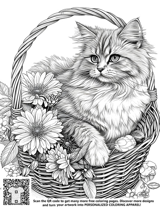 FREE Cat in Basket Coloring Page - Download NOW