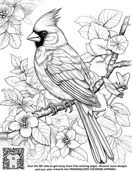 FREE Detailed Cardinal Bird Coloring Page - Printable Nature Scene Download