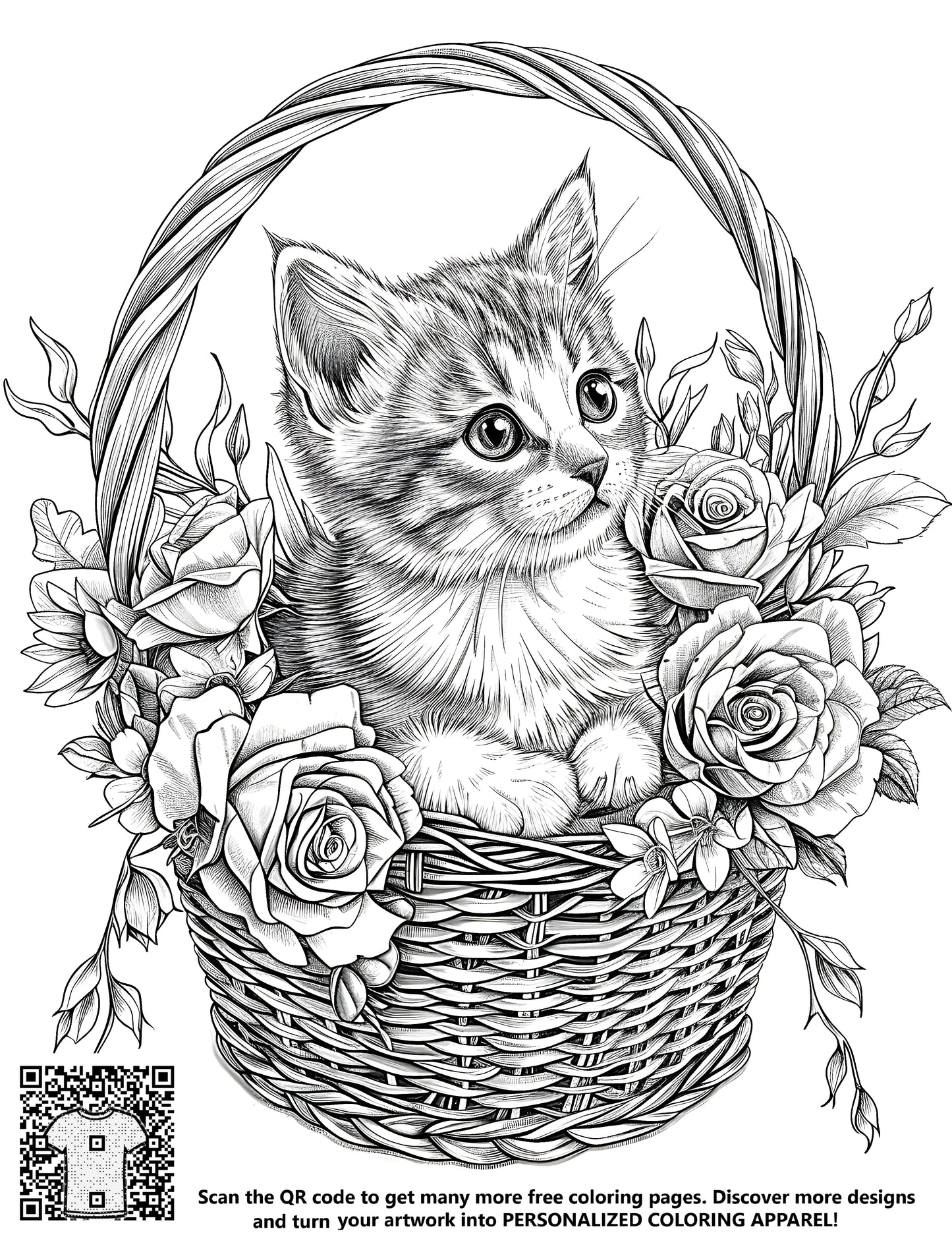 FREE Kitten in Flower Basket Coloring Page - Download NOW