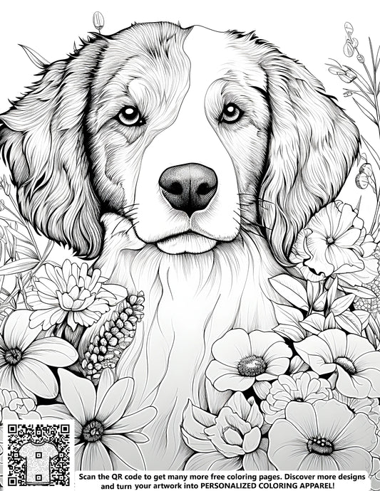 FREE Dog and Flowers Coloring Page - Printable Download