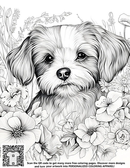 FREE Dog and Flower Coloring Page - Printable Nature and Pet Aesthetics Download