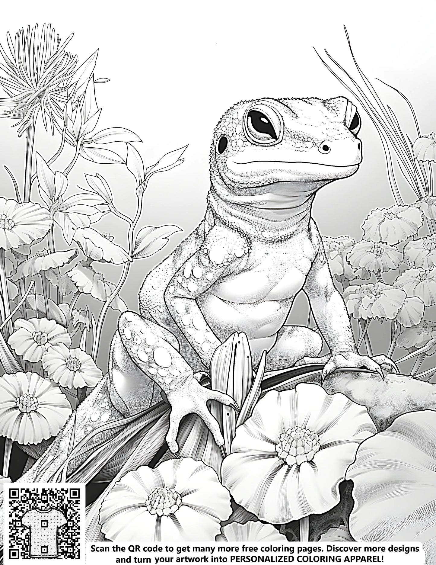 FREE Lizard Among Flowers Coloring Page Download NOW