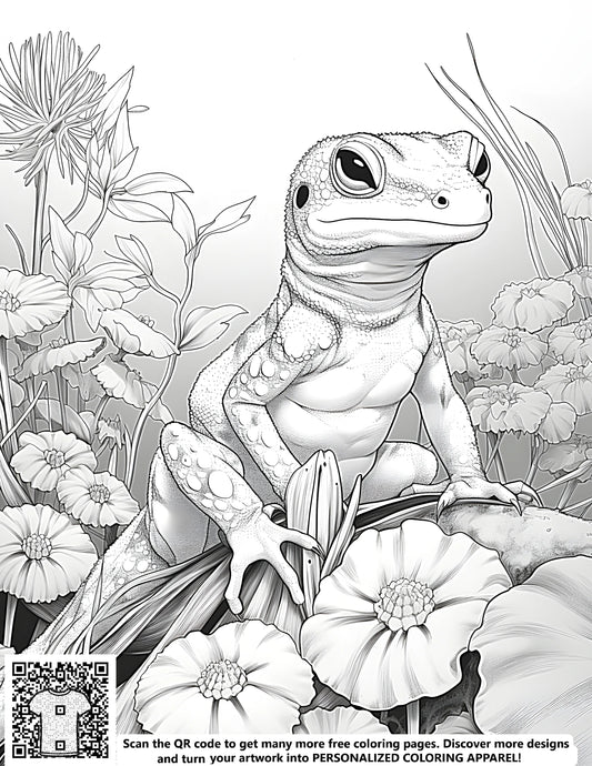 FREE Lizard Among Flowers Coloring Page Download NOW