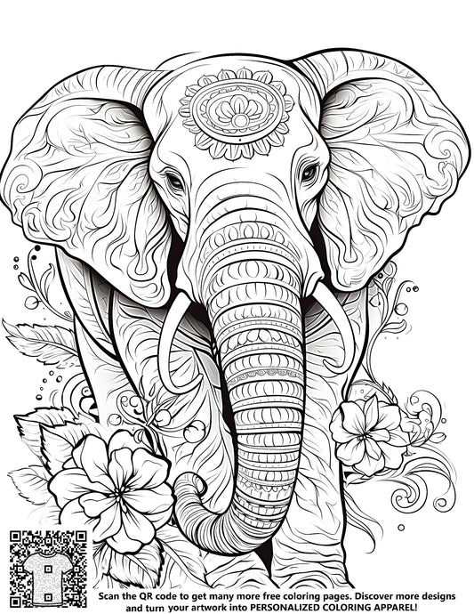 FREE Elephant Coloring Page - Intricate Floral Patterns - Download NOW