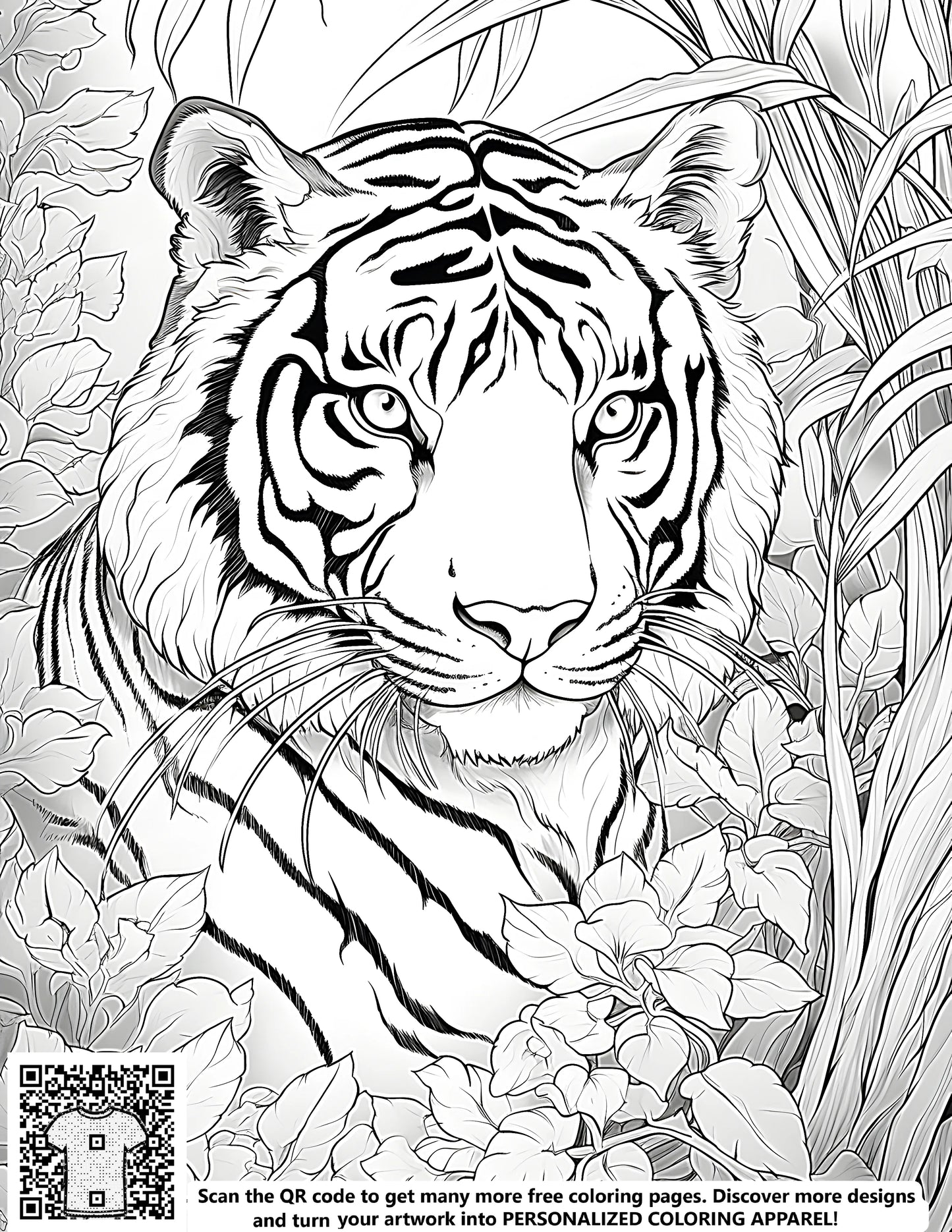 FREE Tiger Jungle Foliage Coloring Page Download