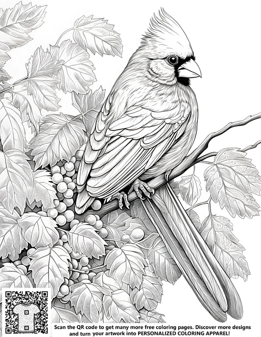 FREE Cardinal Bird Coloring Page - Detailed Sketch Download NOW