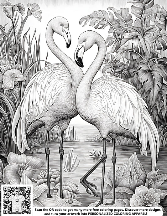 FREE Flamingo Coloring Page - Printable Tropical Scene Download