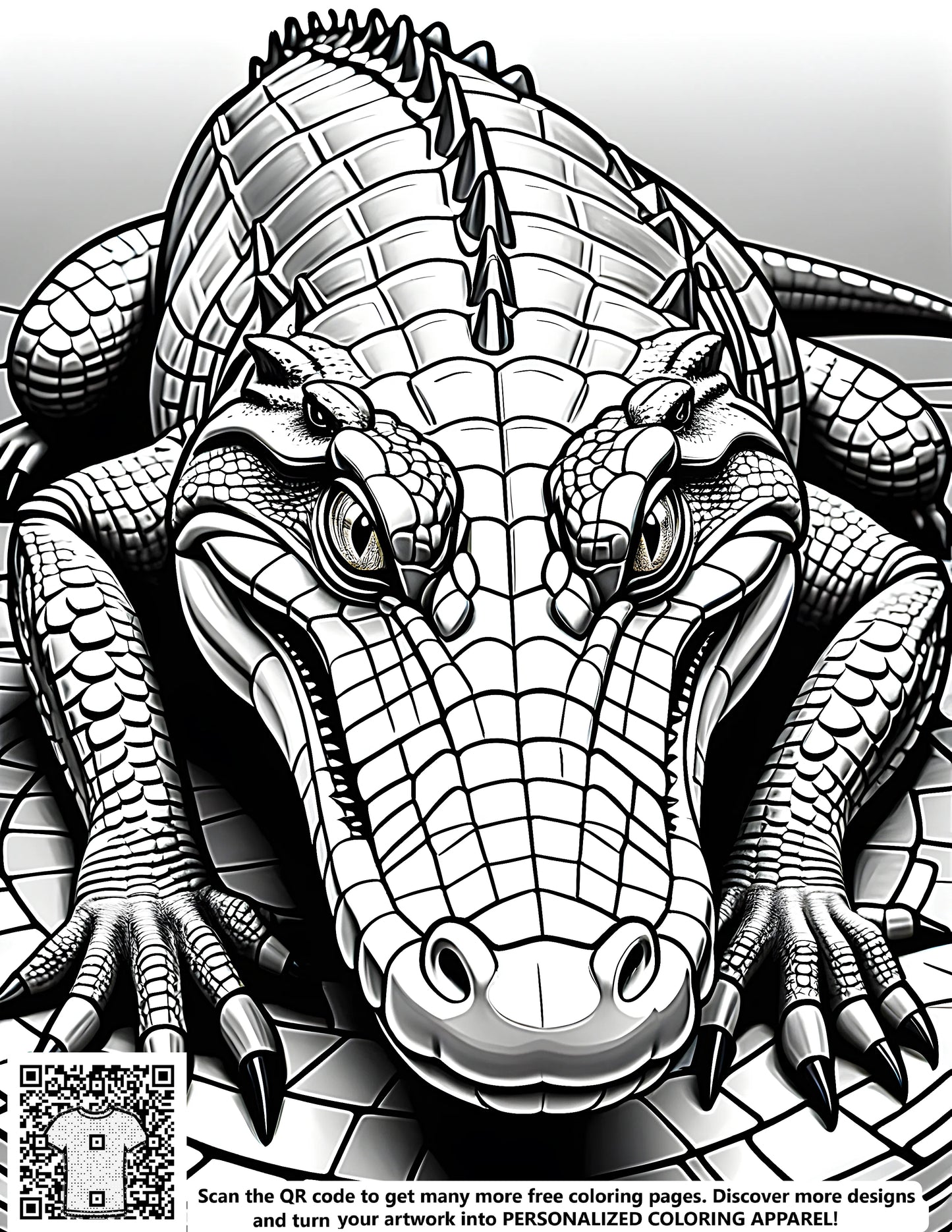 Coloring page for kids featuring a detailed illustration of a crocodile, great for art and relaxation
