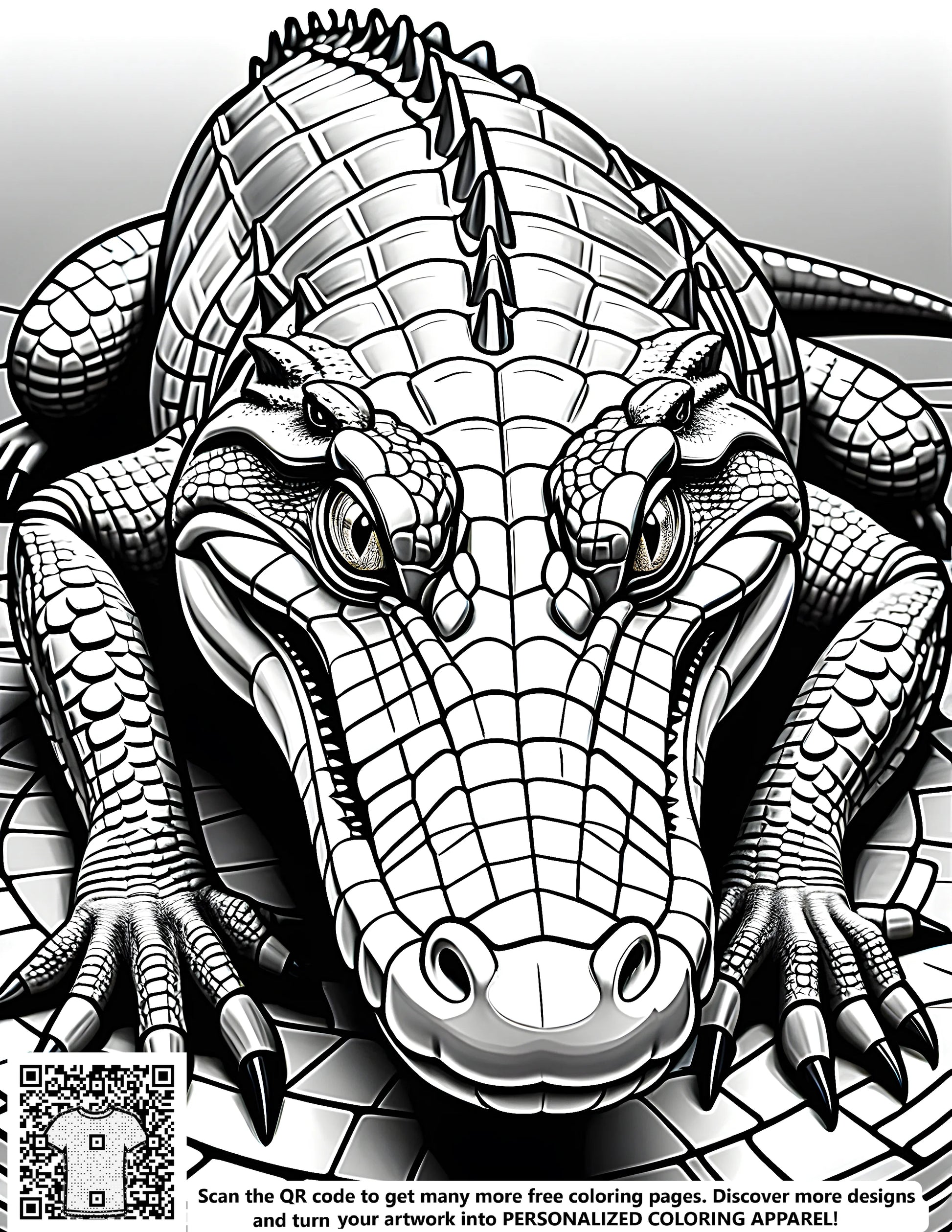 Coloring page for kids featuring a detailed illustration of a crocodile, great for art and relaxation