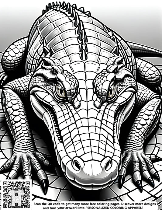 Coloring page for kids featuring a detailed illustration of a crocodile, great for art and relaxation
