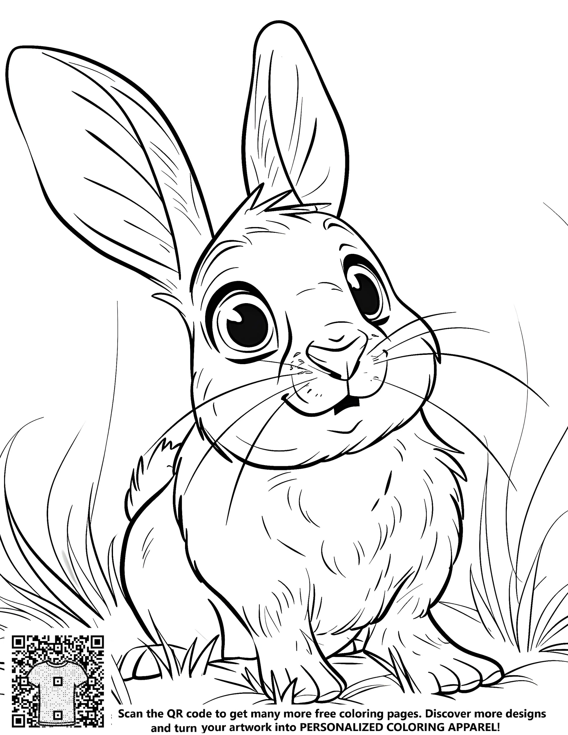 Coloring page kit with cute hare illustration, beautiful bunny art, adorable cotton-tailed picture
