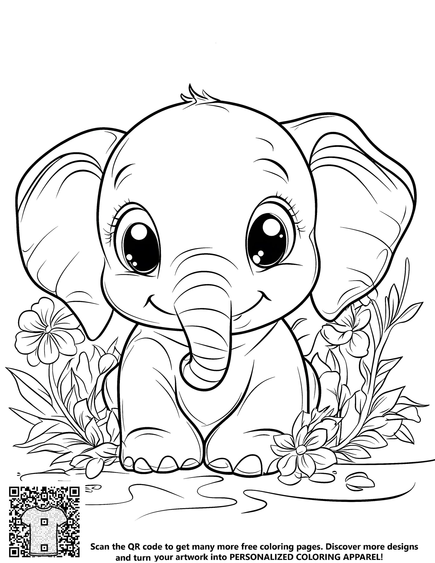 FREE Cute Baby Elephant Coloring Page - Printable Download